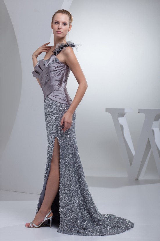 Trumpet/Mermaid Pleats One-Shoulder Sequined Material Prom/Formal Evening Dresses 02020242