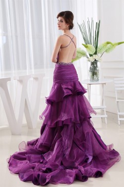 Puddle Train Beading A-Line Straps Satin Prom/Formal Evening Dresses 02020245