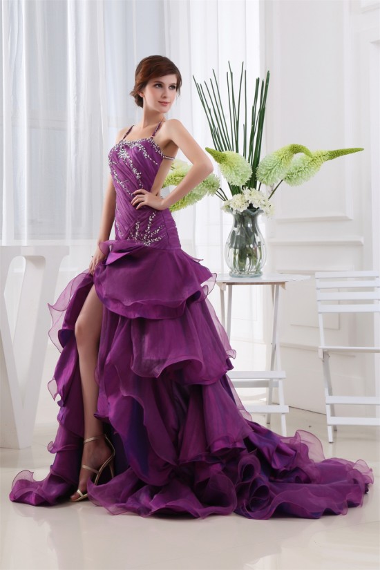 Puddle Train Beading A-Line Straps Satin Prom/Formal Evening Dresses 02020245 Puddle Train Beading A-Line Straps Satin Prom/Formal Evening Dresses 02020245