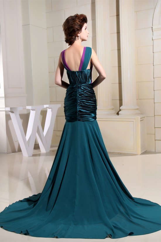 Puddle Train Ruffles Chiffon Silk like Satin Prom/Formal Evening Dresses 02020246 Puddle Train Ruffles Chiffon Silk like Satin Prom/Formal Evening Dresses 02020246