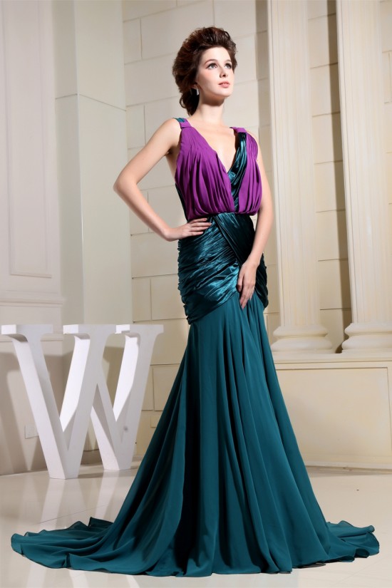 Puddle Train Ruffles Chiffon Silk like Satin Prom/Formal Evening Dresses 02020246 Puddle Train Ruffles Chiffon Silk like Satin Prom/Formal Evening Dresses 02020246