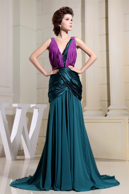 Puddle Train Ruffles Chiffon Silk like Satin Prom/Formal Evening Dresses 02020246 Puddle Train Ruffles Chiffon Silk like Satin Prom/Formal Evening Dresses 02020246
