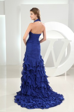 Puddle Train Sleeveless A-Line Chiffon Long Blue Prom/Formal Evening Dresses 02020248