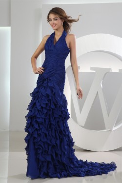 Puddle Train Sleeveless A-Line Chiffon Long Blue Prom/Formal Evening Dresses 02020248