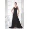 A-Line Sleeveless Strapless Long Black Chiffon and Lace Prom/Formal Evening Dresses 02020249