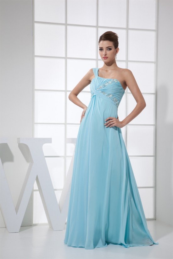Empire Chiffon One-Shoulder Long Evening Formal Bridesmaid Maternity Dresses 02020250