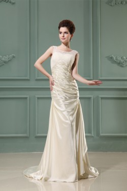 Ruched Lace Silk like Satin Square Court Train Prom/Formal Evening Dresses 02020251