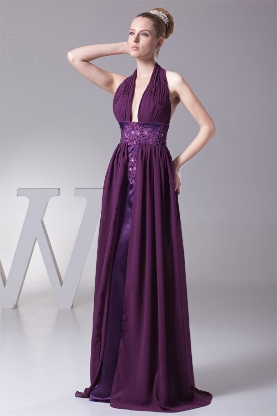 A-Line Ruffles Sleeveless Halter Chiffon Silk like Satin Prom/Formal Evening Dresses 02020253 A-Line Ruffles Sleeveless Halter Chiffon Silk like Satin Prom/Formal Evening Dresses 02020253