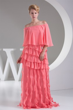 Ruffles Chiffon Portrait 3/4 Length Prom/Formal Evening Dresses 02020258