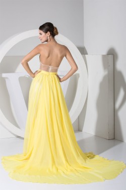 A-Line Ruffles Chiffon Long Yellow Prom/Formal Evening Dresses 02020259