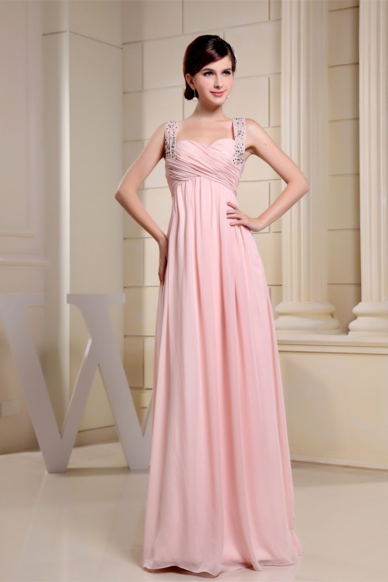 Empire Sleeveless Long Pink Chiffon Floor-Length Prom Evening Maternity Formal Evening Dresses 02020264