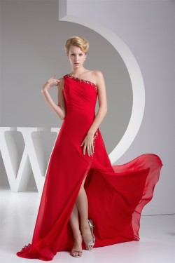 A-Line Beaded Appliques Long Red Prom Evening Formal Bridesmaid Dresses 02020266
