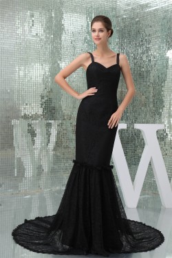 Elegant Trumpet/Mermaid Long Black Lace Brush Sweep Train Prom/Formal Evening Dresses 02020271