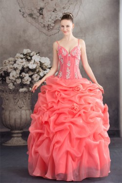 Ball Gown Satin Lace Organza Spaghetti Straps Princess Prom/Formal Evening Dresses 02020273