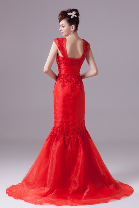 Satin Organza Capped Sleeves Square Mermaid/Trumpet Prom/Formal Evening Dresses 02020274 Satin Organza Capped Sleeves Square Mermaid/Trumpet Prom/Formal Evening Dresses 02020274