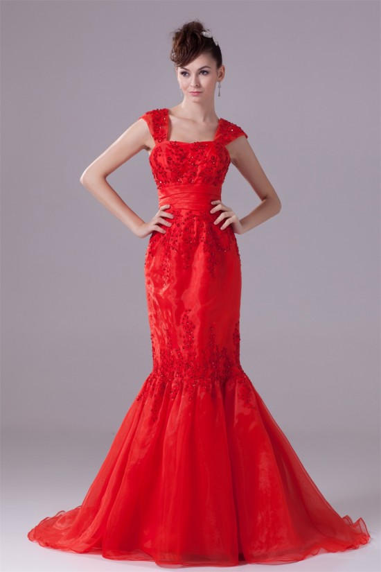 Satin Organza Capped Sleeves Square Mermaid/Trumpet Prom/Formal Evening Dresses 02020274 Satin Organza Capped Sleeves Square Mermaid/Trumpet Prom/Formal Evening Dresses 02020274