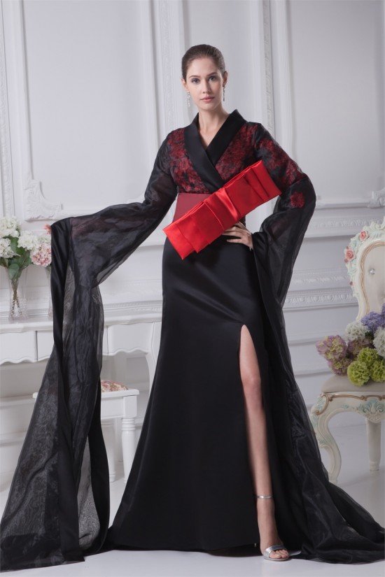 Long Black V-Neck Bows Prom/Formal Evening Dresses 02020276 Long Black V-Neck Bows Prom/Formal Evening Dresses 02020276