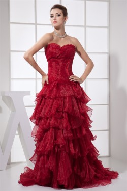 Organza Sleeveless Ruffles Long Red Prom/Formal Evening Dresses 02020277