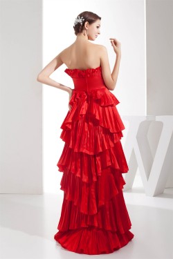 Satin Taffeta Brush Sweep Train Strapless Long Red Prom/Formal Evening Dresses 02020280