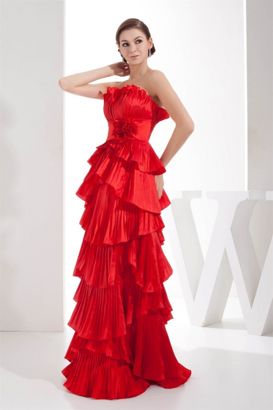Satin Taffeta Brush Sweep Train Strapless Long Red Prom/Formal Evening Dresses 02020280 Satin Taffeta Brush Sweep Train Strapless Long Red Prom/Formal Evening Dresses 02020280