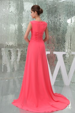 Scoop Chiffon Brush Sweep Train Long Prom/Formal Evening Dresses 02020282