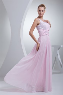 Scoop Floor-Length Ruffles Chiffon Long Pink Sequined Material Prom/Formal Evening Dresses 02020283