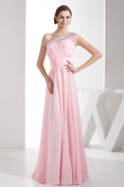 Elegant Sheath/Column Beading Chiffon Long Pink Prom Evening Formal Bridesmaid Dresses 02020284