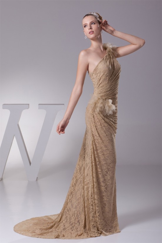 Sheath/Column Brush Sweep Train Pleats Lace Long Prom/Formal Evening Dresses 02020288 Sheath/Column Brush Sweep Train Pleats Lace Long Prom/Formal Evening Dresses 02020288