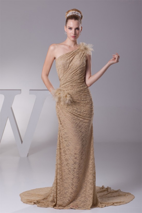 Sheath/Column Brush Sweep Train Pleats Lace Long Prom/Formal Evening Dresses 02020288 Sheath/Column Brush Sweep Train Pleats Lace Long Prom/Formal Evening Dresses 02020288
