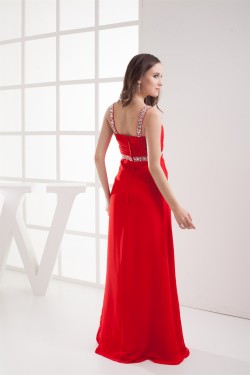 Sheath/Column Brush Sweep Train Sleeveless Long Red Chiffon Prom/Formal Evening Dresses 02020289