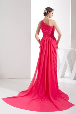 Sheath/Column Chiffon Sleeveless One-Shoulder Long Prom Evening Bridesmaid Dresses 02020291