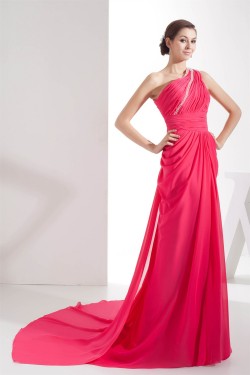 Sheath/Column Chiffon Sleeveless One-Shoulder Long Prom Evening Bridesmaid Dresses 02020291