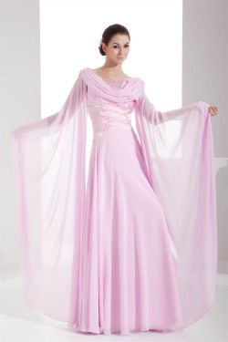 Sheath/Column Floor-Length Long Pink Chiffon Prom/Formal Evening Dresses 02020294