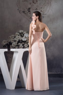 Sheath/Column Handmade Flowers Chiffon One-Shoulder Long Prom/Formal Evening Bridesmaid Dresses 02020297