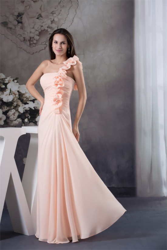Sheath/Column Handmade Flowers Chiffon One-Shoulder Long Prom/Formal Evening Bridesmaid Dresses 02020297 Sheath/Column Handmade Flowers Chiffon One-Shoulder Long Prom/Formal Evening Bridesmaid Dresses 02020297