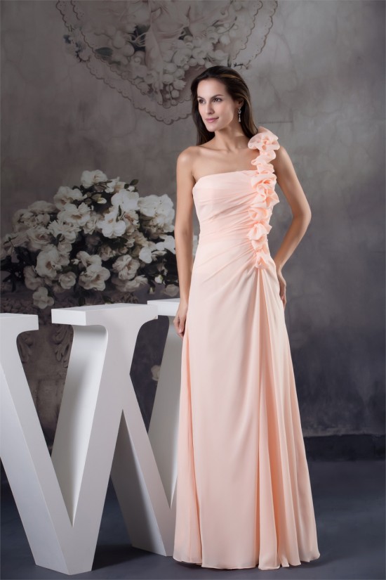 Sheath/Column Handmade Flowers Chiffon One-Shoulder Long Prom/Formal Evening Bridesmaid Dresses 02020297 Sheath/Column Handmade Flowers Chiffon One-Shoulder Long Prom/Formal Evening Bridesmaid Dresses 02020297