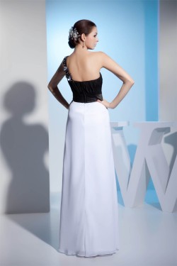 Sheath/Column One-Shoulder Black White Floor-Length Evening Formal Bridesmaid Dresses 02020298