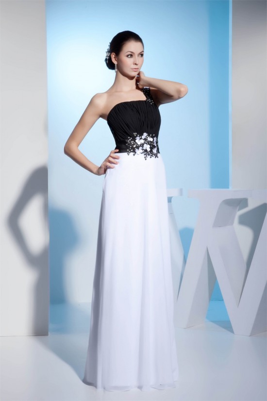 Sheath/Column One-Shoulder Black White Floor-Length Evening Formal Bridesmaid Dresses 02020298 Sheath/Column One-Shoulder Black White Floor-Length Evening Formal Bridesmaid Dresses 02020298
