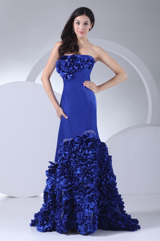 Long Blue Strapless Ruffles Prom/Formal Evening Dresses 02020300