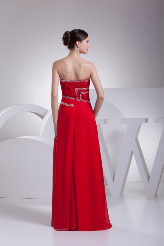 Sheath/Column Strapless Beading Long Red Chiffon Prom/Formal Evening Dresses 02020308