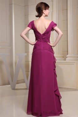 Cap Sleeve Beading Chiffon V-Neck Long Evening Formal Mother of The Bride Dresses 02020309
