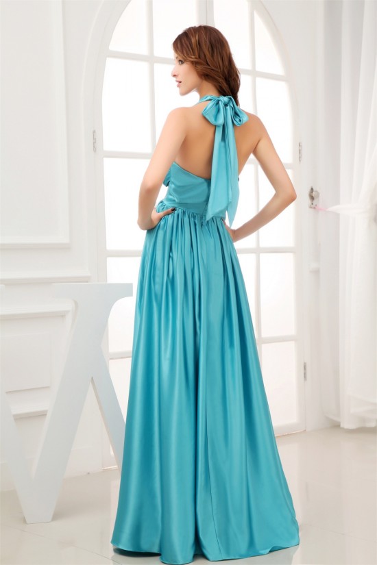 Silk like Satin A-Line Floor-Length Halter Ruffles Prom/Formal Evening Bridesmaid Dresses 02020310