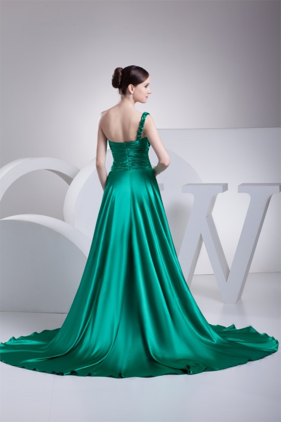 Silk like Satin A-Line One-Shoulder Ruched Prom/Formal Evening Dresses 02020311
