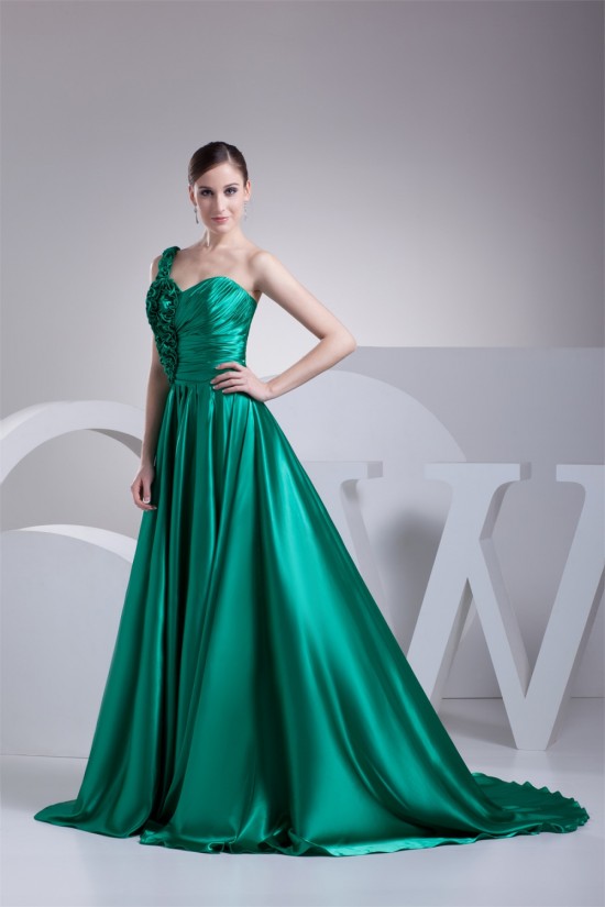 Silk like Satin A-Line One-Shoulder Ruched Prom/Formal Evening Dresses 02020311