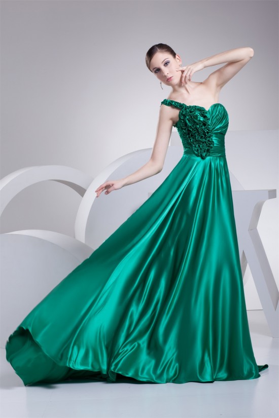Silk like Satin A-Line One-Shoulder Ruched Prom/Formal Evening Dresses 02020311