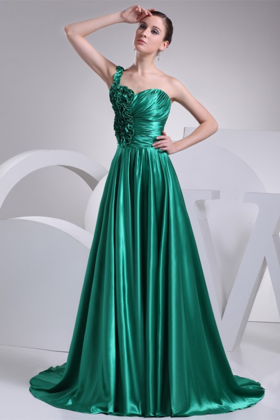 Silk like Satin A-Line One-Shoulder Ruched Prom/Formal Evening Dresses 02020311 Silk like Satin A-Line One-Shoulder Ruched Prom/Formal Evening Dresses 02020311