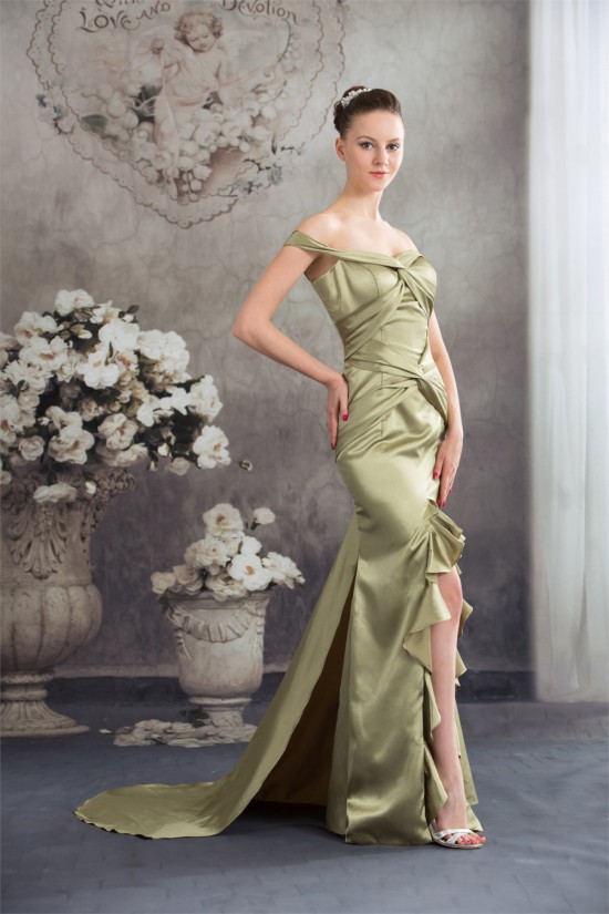 Silk like Satin Asymmetrical Straps Off-the-Shoulder Prom/Formal Evening Dresses 02020312