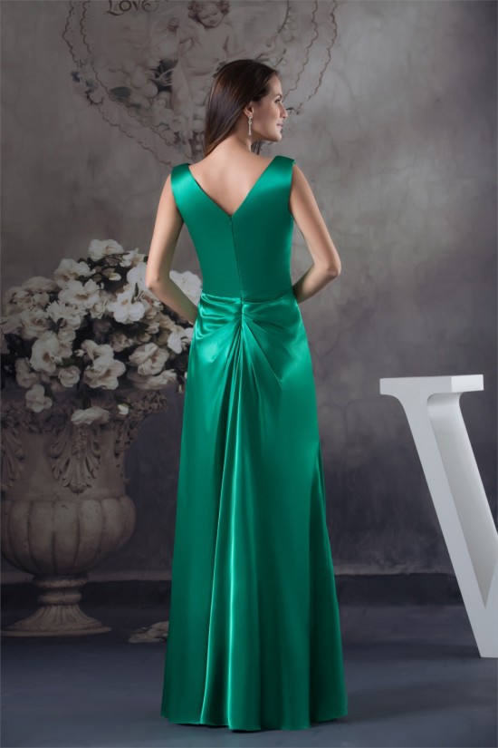 Silk like Satin Beading Floor-Length V-Neck Prom/Formal Evening Dresses 02020313