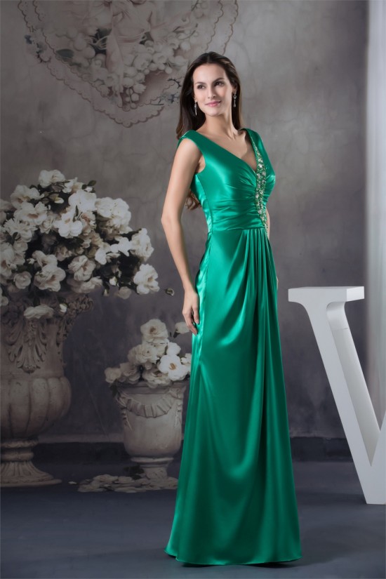 Silk like Satin Beading Floor-Length V-Neck Prom/Formal Evening Dresses 02020313