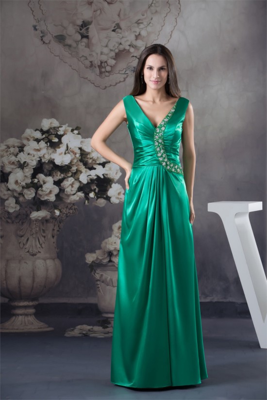 Silk like Satin Beading Floor-Length V-Neck Prom/Formal Evening Dresses 02020313